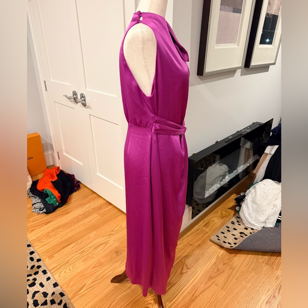 Nanushka Satin Knot-Waist Midi Dress in Fuchsia - Picture 11 of 13